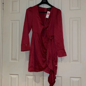 Honey Metallic Fushia  pink Mini party long sleeve dress Sz 12